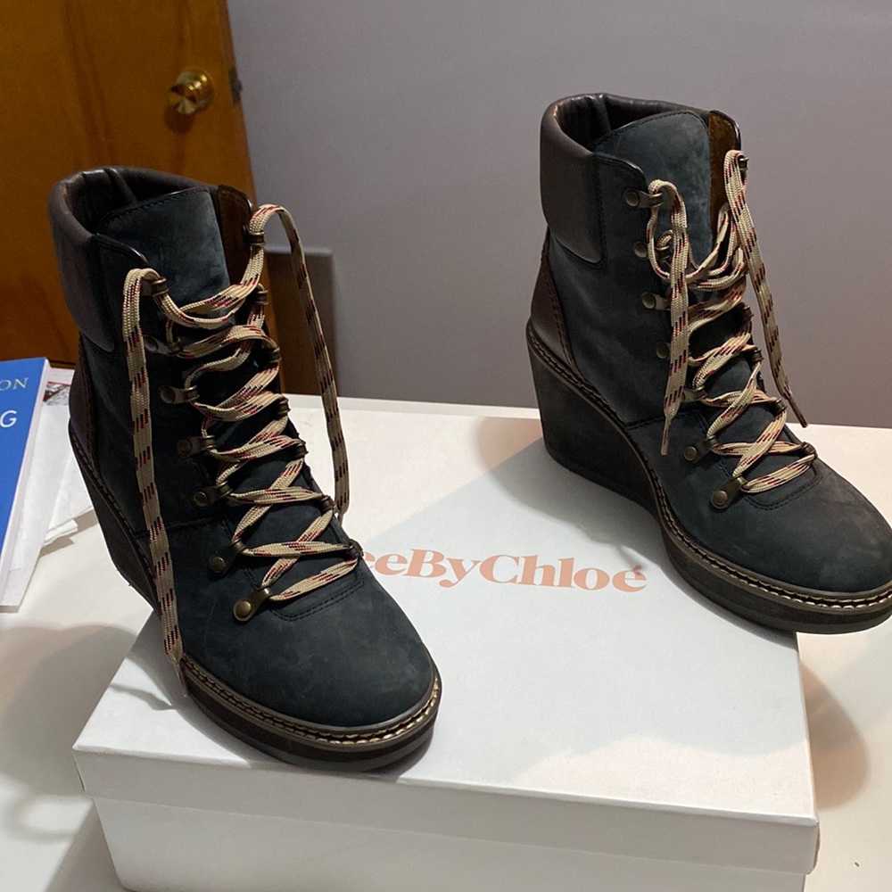 EUC See by Chloe Wedge Booties.
